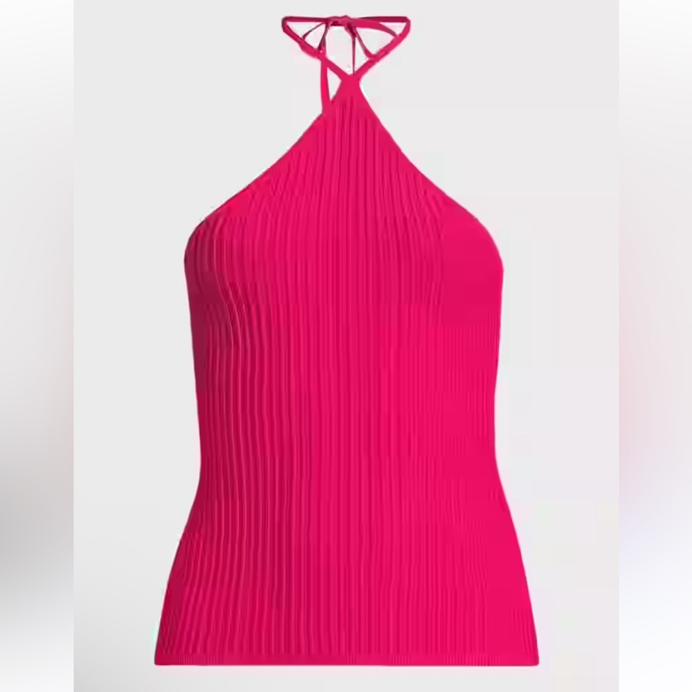 43) One Scoop Women's Sleeveless Halter Tie Pullover Sweater sz XL NWT pink lime - Picture 8 of 9